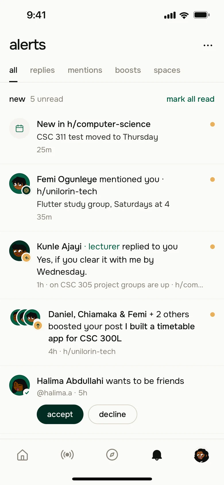 Alerts, starting with a CSC 311 test that moved to Thursday
