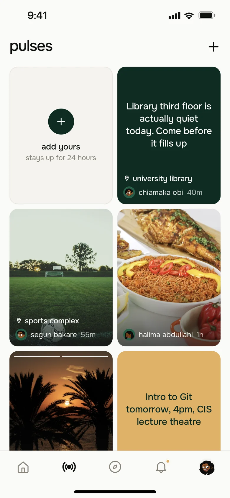Pulses from the library, the sports complex and the cafeteria
