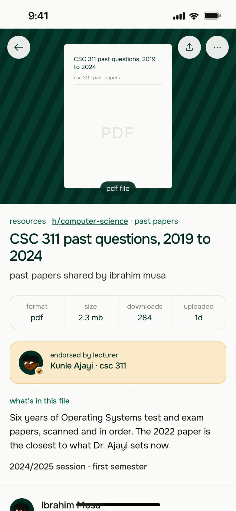 A past questions file for CSC 311, endorsed by a lecturer